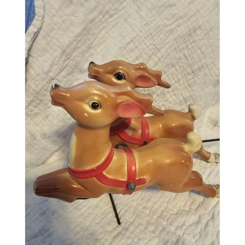 Vintage Tabletop Empire Blow Mold 2 Reindeer Only No Santa Sleigh